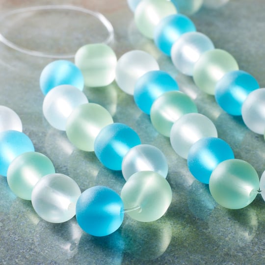 1 Strand 24 Beads U126 Frosted Blue Round Cultured Sea Glass Beads 8mm 
